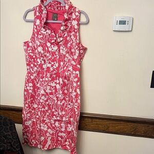 taylor Pink Floral Ruffle-Neck Sleeveless knee length Dress with side zip